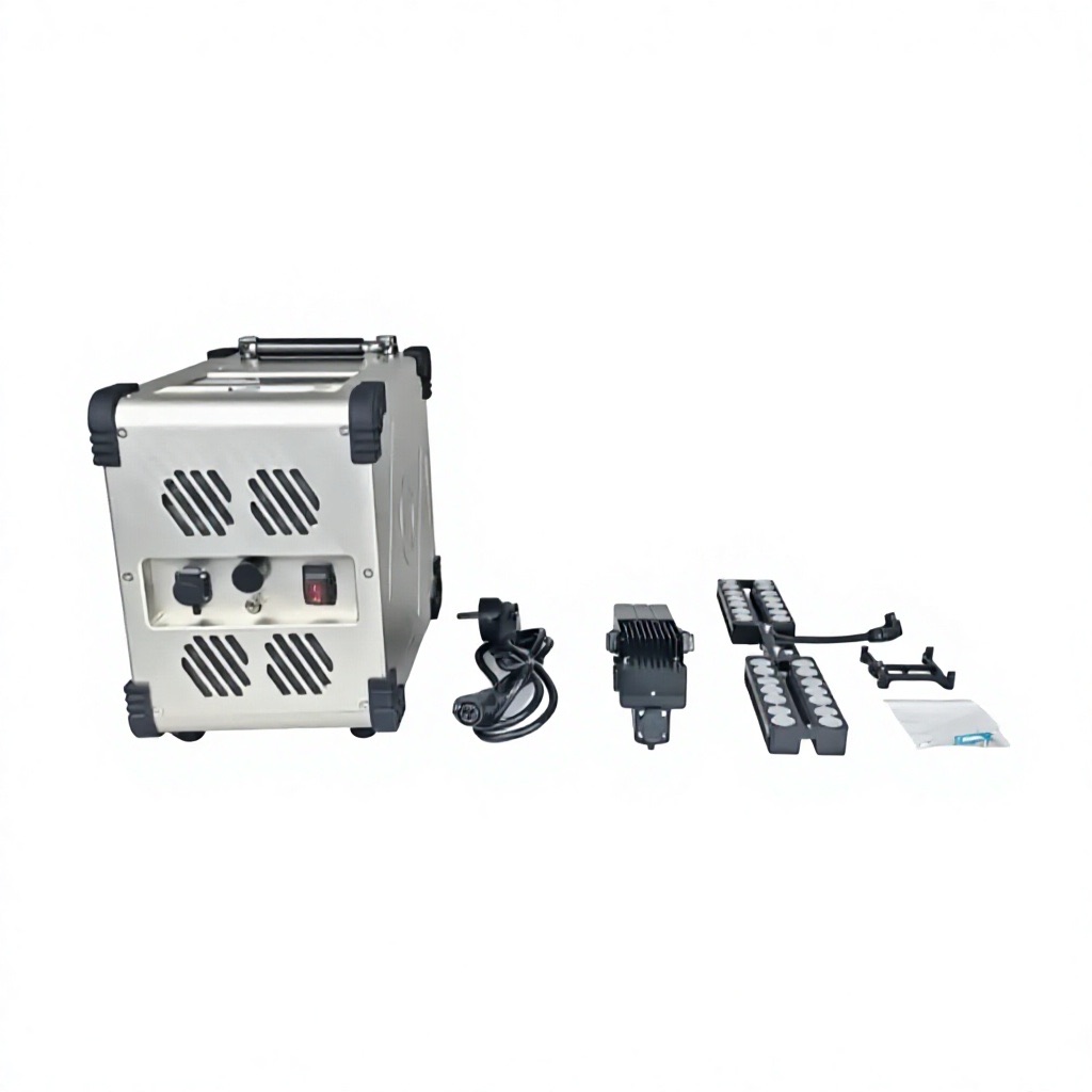 Complete kit laid out — ground unit, airborne module, L6 light group and mounts