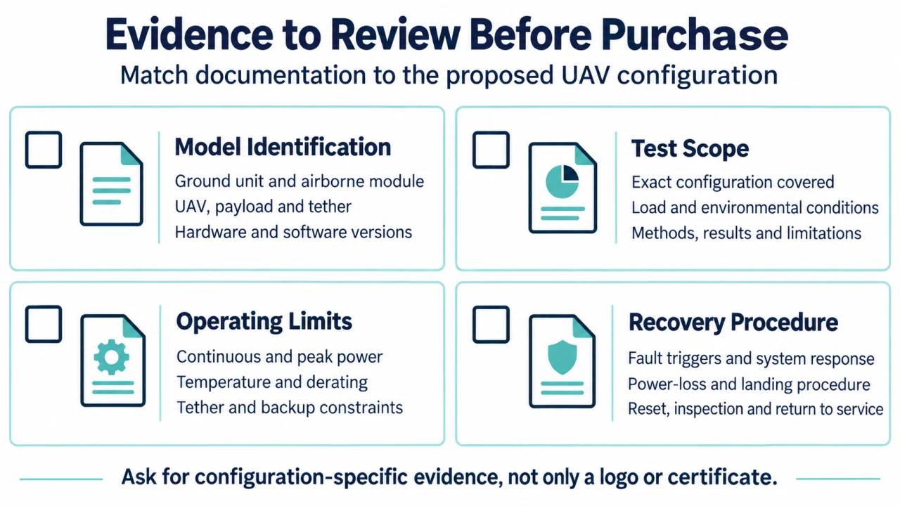 Evidence to review when comparing tethered UAV power system suppliers