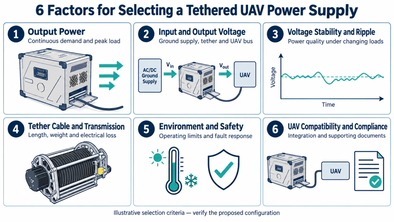 Six factors for selecting a tethered UAV power supply