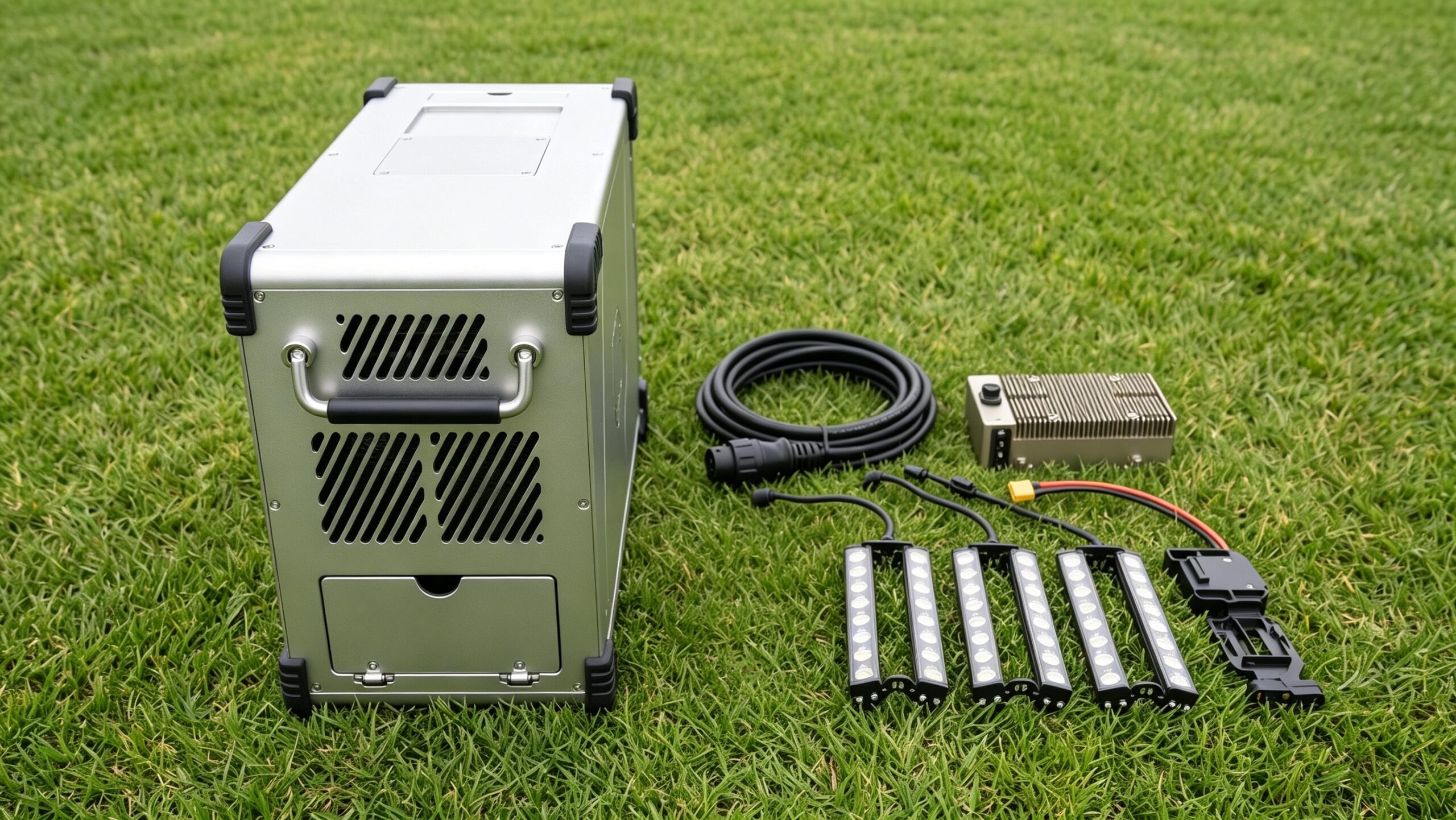 G35-3K 3kW ground power station with tether cable, onboard module and LED bars, on grass