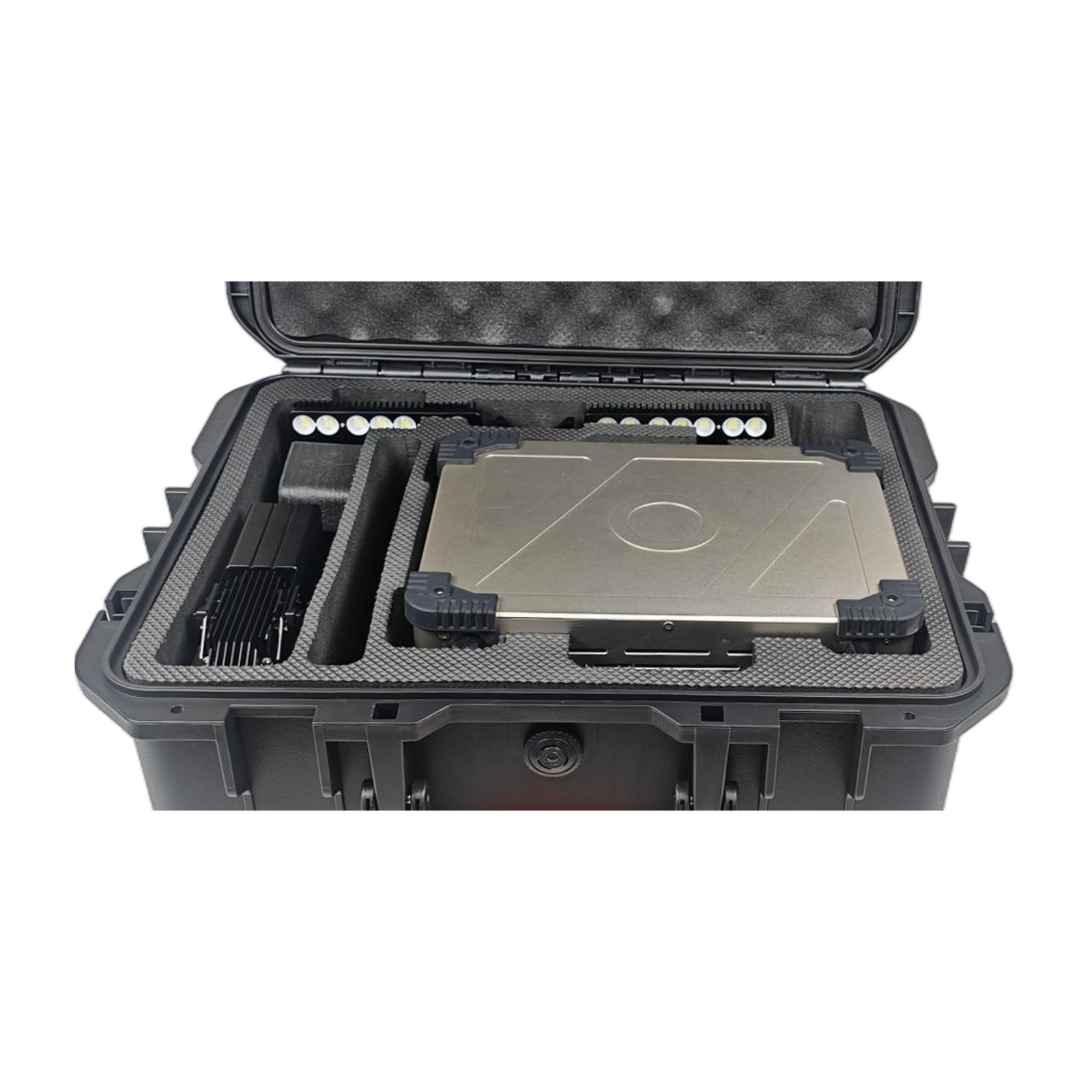 Custom foam carry case — everything stows in
